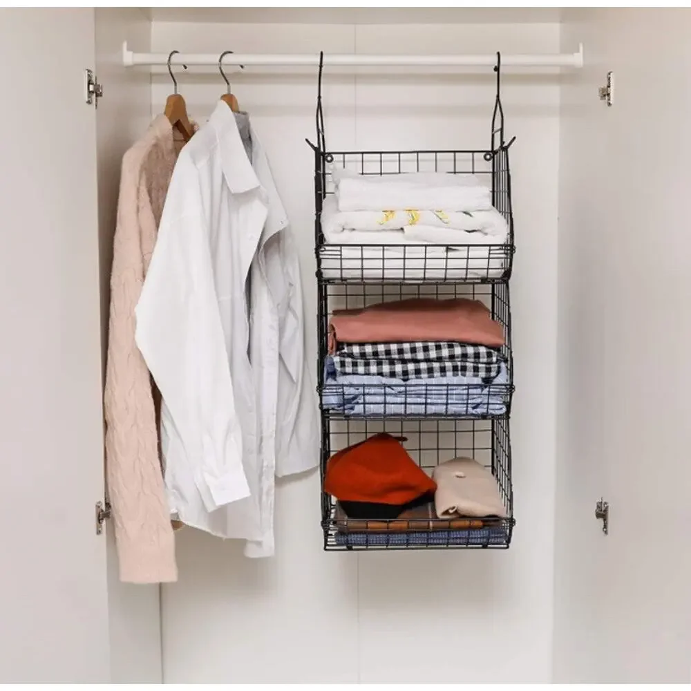 3‑Tier Foldable Stackable Hanging Storage Shelves Mountable Organizer Rack